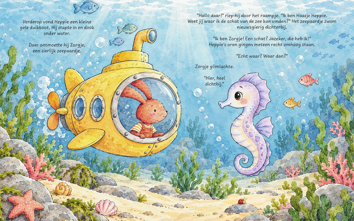 Illustratie uit Haasje Heppie en de schat van de zee