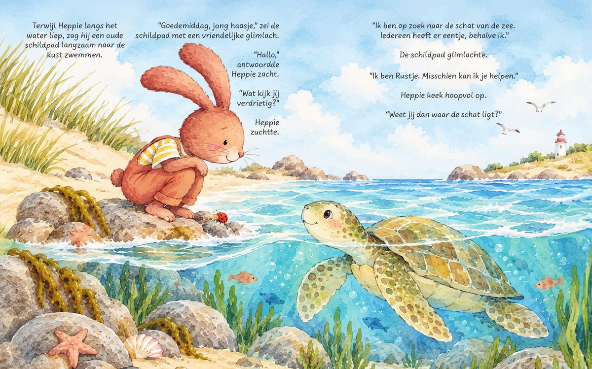 Illustratie uit Haasje Heppie en de schat van de zee