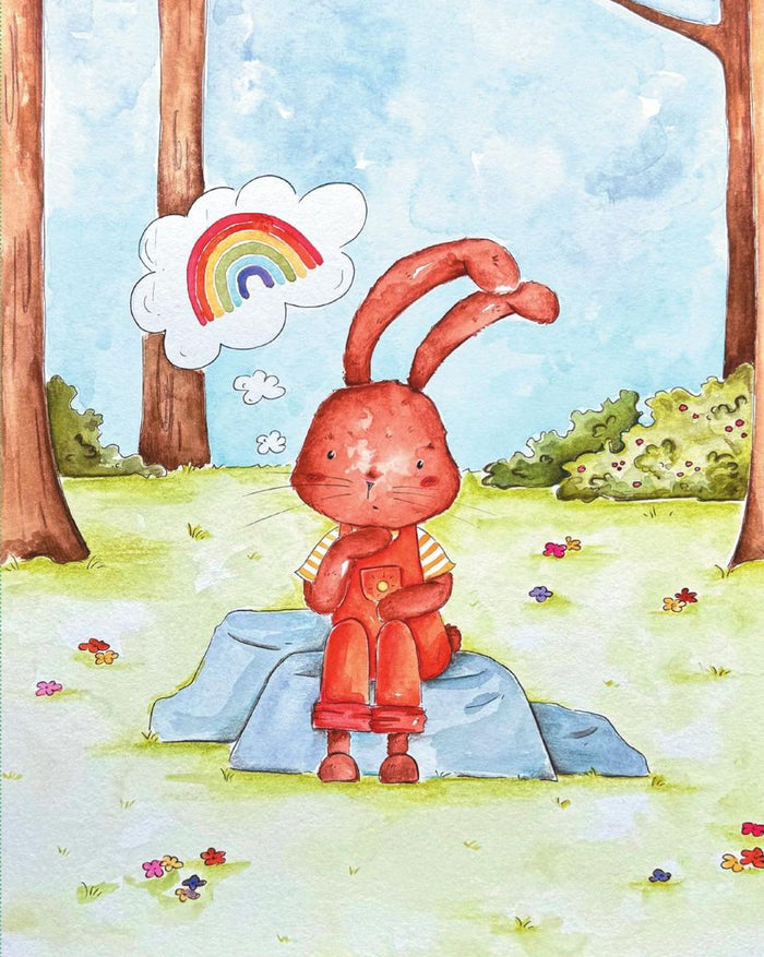 Haasje Heppie droomt van een regenboog